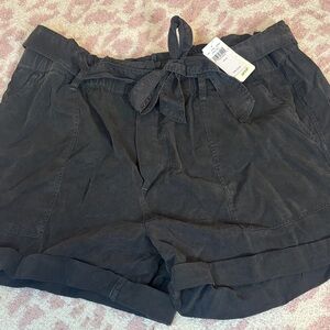 aerie Black Tie-Waist Paperbag Shorts
